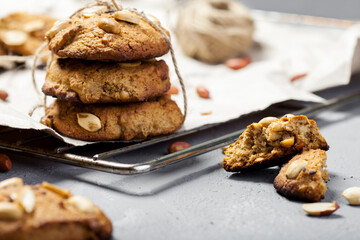 Cookies with whole peanuts folded on the table