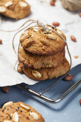 Cookies with whole peanuts folded on the table