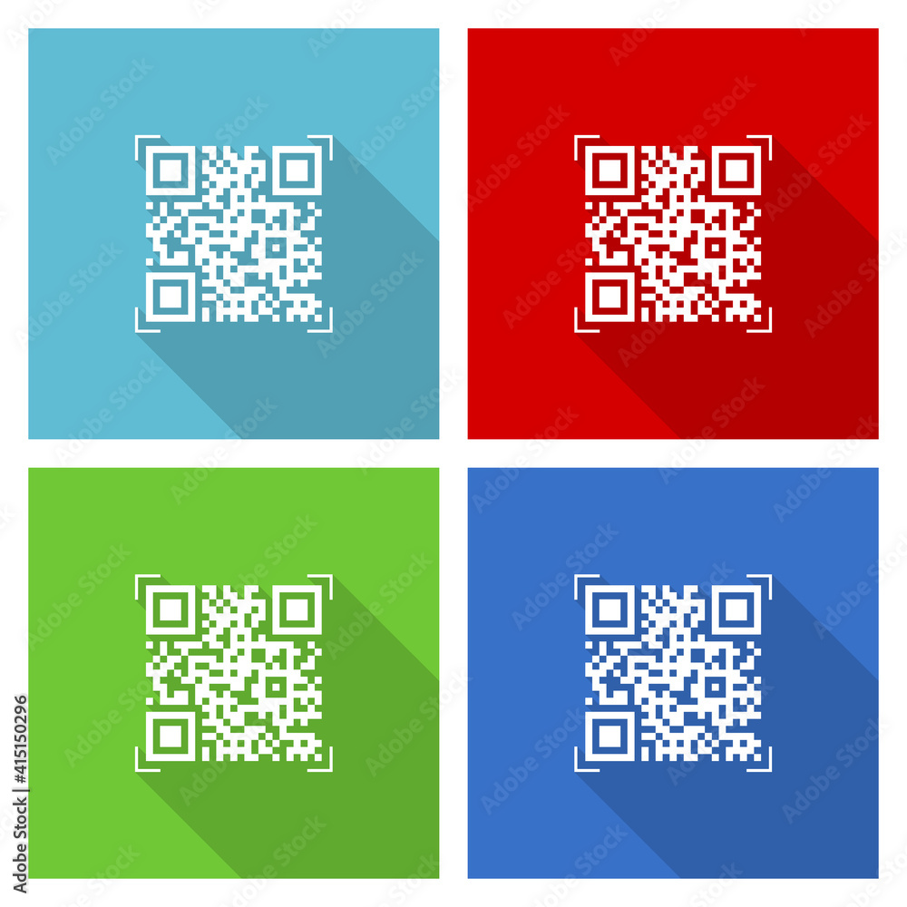 Aufkleber Qr code, shopping icon set, flat design vector illustration in eps 10 for webdesign and mobile applications in four color options