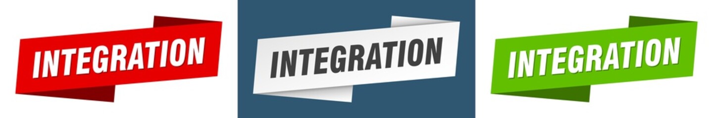 integration banner. integration ribbon label sign set