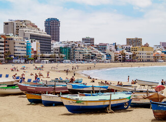 Fishing boats at Las Canteras Beach, Las Palmas de Gran Canaria, Gran Canaria, Canary Islands, Spain