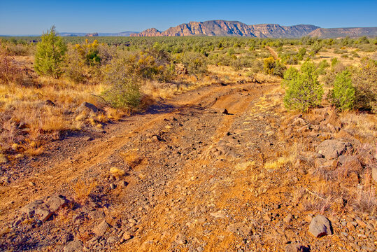 Rough road leading to the south rim of Rattlesnake Canyon southeast of Sedona in the Wet Beaver Wilderness