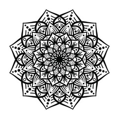 mysterious beautiful hand drawn mandala for meditation, tattoo design oriental or indian, islamic ornament vector illustration. Print for anti stress coloring book