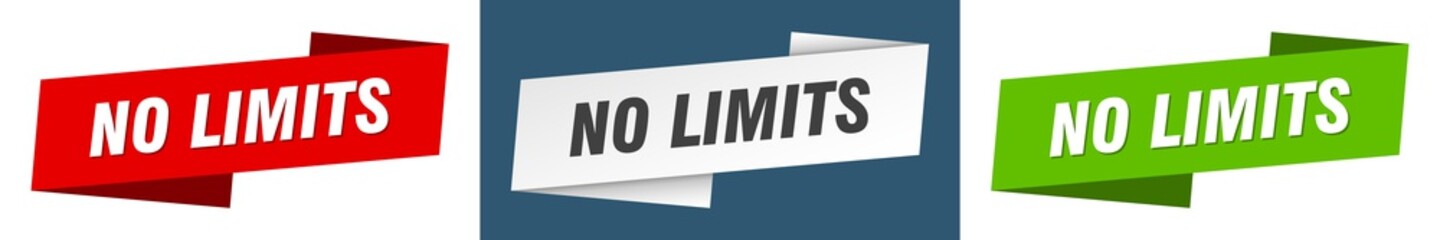 no limits banner. no limits ribbon label sign set - obrazy, fototapety, plakaty