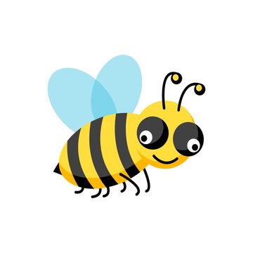 Flying honey bee icon with isolated on white background. Vector illustration cute cartoon character. Design for card, pattern, web, flyer