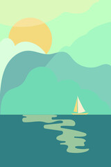 Naklejka premium Nature pattern. Abstract seascape, style of minimalism , hand drawn. Use for packaging, wallpaper, design for textiles, postcard, concept, clipart, vector illustration.