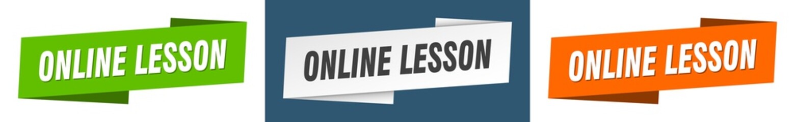 online lesson banner. online lesson ribbon label sign set