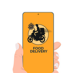 Food delivery on smartphone.Online food order isolated on white background.Vector illustration.