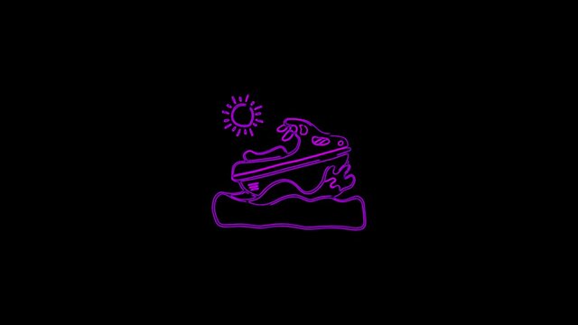 Water bike moving lines icon on black background. 4K video neon line animation.
