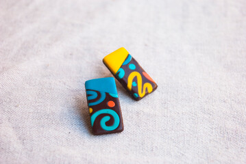 Colorful summer studs. Polymer clay jewelry.