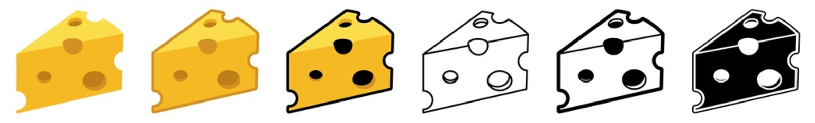 Cheese Icon Swiss Cheese Emmental Set | Cheeses Icon Piece Vector Illustration Logo | Cheese Hole Yellow Cheese Icon Isolated Collection