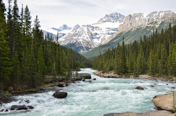 Rocky Mountains. Beautiful landscape with mountains and rivers in the Jasper National Park Canada. Icefield parkway.