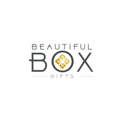 Gold gift box with ribbon, present vector template. Abstract brand concept design