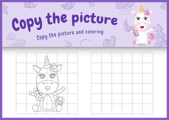 copy the picture kids game and coloring page with a cute unicorn character illustration