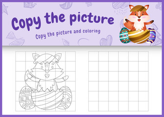 copy the picture kids game and coloring page themed easter with a cute fox in the egg