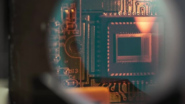 rotation footage with focus on CCD camera sensor inside optical system
