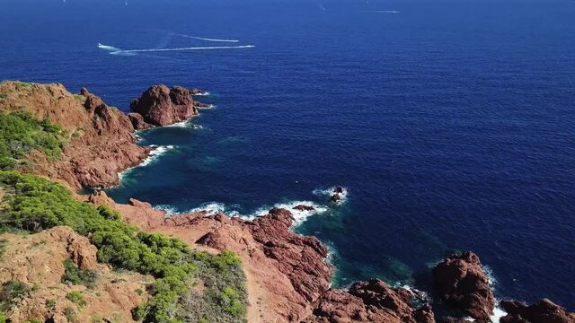 Aerial shot of the coastline at the French Riviera