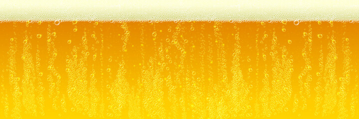 Beer background. Vector fresh beer froth with foam bubbles texture. Horizontal cold beer pattern background