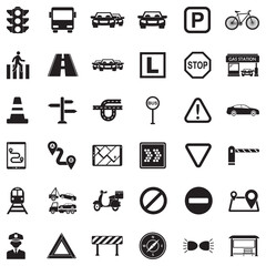 Fototapeta premium Traffic Icons. Black Flat Design. Vector Illustration.