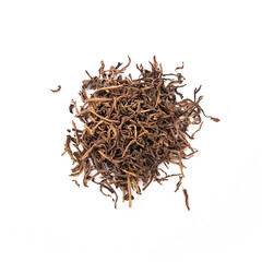 heap of natural leafy tea on white background, template or source