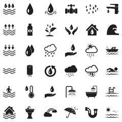 Water Icons. Black Flat Design. Vector Illustration.