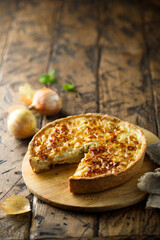 Traditional homemade onion pie or quiche