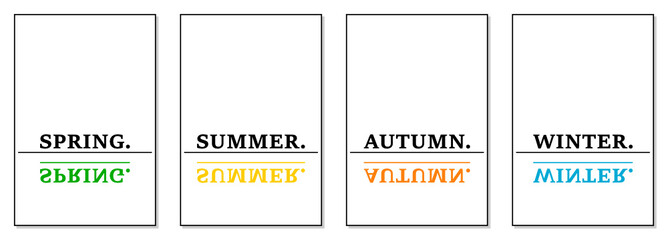 Set of minimalistic posters for winter, spring, summer and autumn. Typography vector illustration of four seasons.  For social media, web pages, banner, poster, print materials.