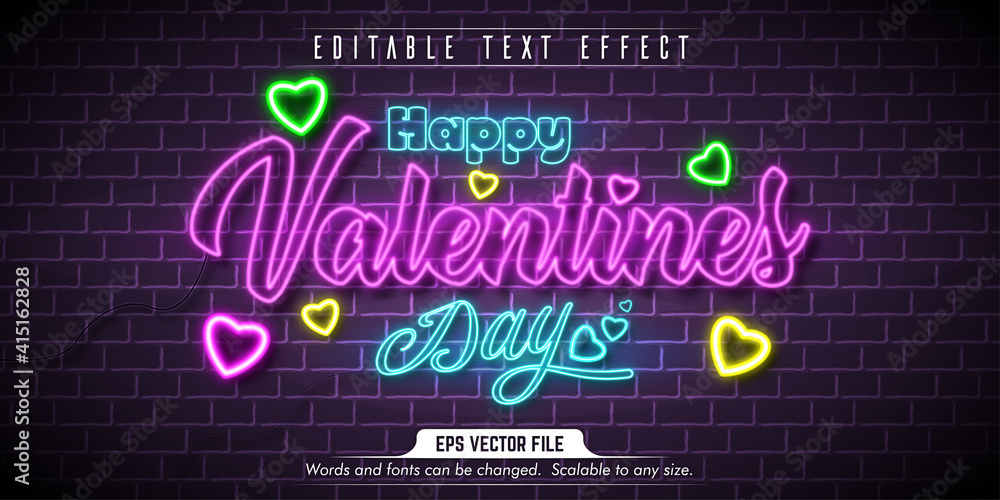 Poster Valentine's day text, neon style editable text effect