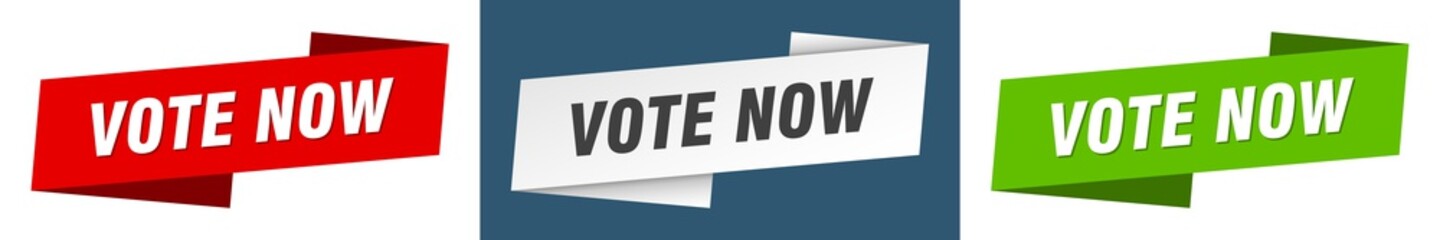 vote now banner. vote now ribbon label sign set