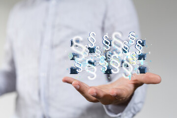Businessman using 3D rendering digital paragraph law symbol