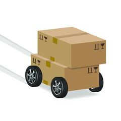 fast delivery concept, cardboard boxes on wheels, vector illustration 