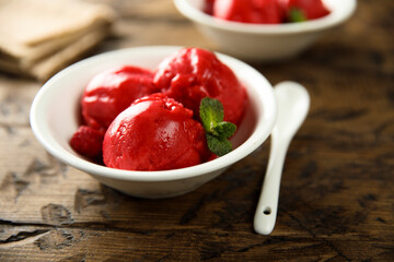 Delicious homemade raspberry sorbet or ice cream