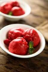 Delicious homemade raspberry sorbet or ice cream