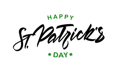 Vector Handwritten modern brush lettering of Happy St. Patrick's Day on white background.