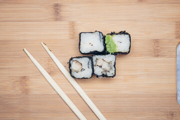 japanese cuisine sushi chopsticks wood cutting board