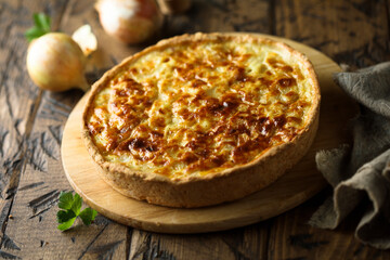 Traditional homemade onion pie or quiche