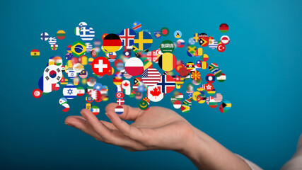 World map with all states and their flags,3d render.