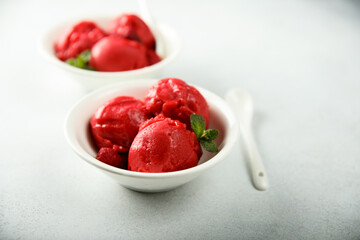 Delicious homemade raspberry sorbet or ice cream