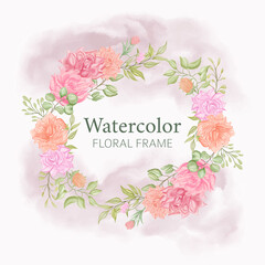 Fototapeta na wymiar Watercolor floral frame wedding wreath template