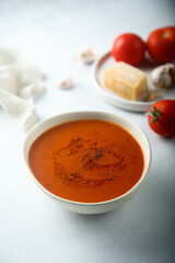 Traditional homemade tomato soup with spices