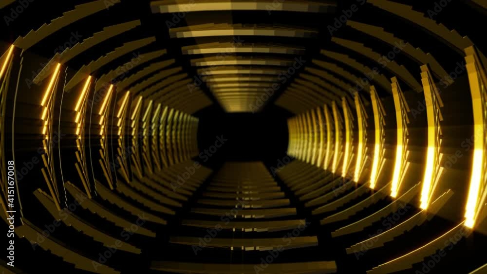Sticker abstract background 3d animation moving through a tunnel formed by shiny structures loop