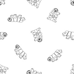 Vector white outline cartoon happy Tardigrade with black border, water bears or doodle moss piglets repeat seamless pattern on white background can be used as a print for clothes or coloring book