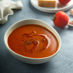 Traditional homemade tomato soup with spices