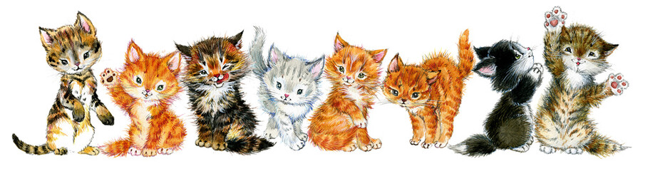 watercolor cute cats isolate on white. cartoon kittens - 415167290