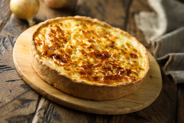 Traditional homemade onion pie or quiche