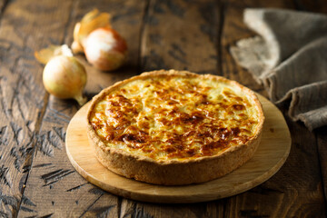 Traditional homemade onion pie or quiche