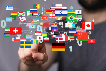 World map with all states and their flags,3d render.