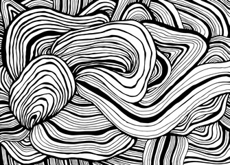 Fototapeta premium Black and white Waves creative decorative abstract background, psychedelic coloring page for adults.