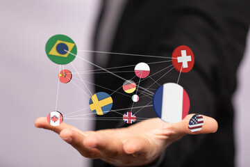 World map with all states and their flags,3d render.