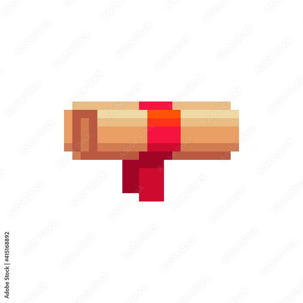 Poster pixel paper scroll icon. sticker design. old school computer graphic style. pixel art 8-bit. isolate